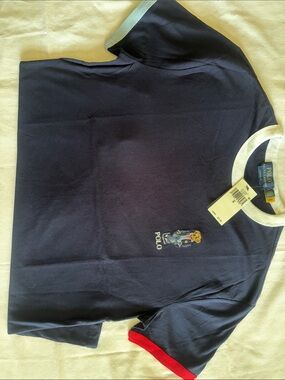Polo by Ralph Lauren Navy Shirt with White Collar and Red Sleeve Trim